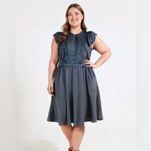 Banana Republic Dark Gray Pintuck Flutter-Sleeve Plus Size Dress